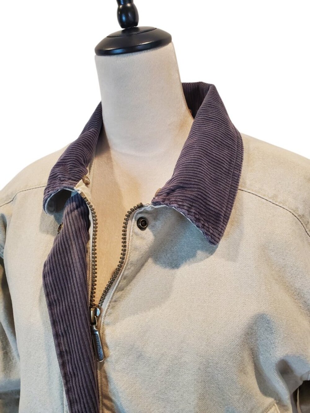 LL BEAN Vintage Barn Coat Field Jacket Womens Khaki/Stone Corduroy/Sherpa Collar - Picture 3 of 12